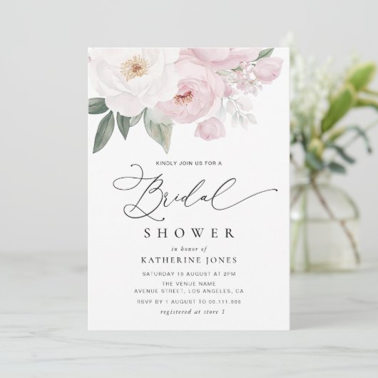 waterverf roze en wit floraal vrijgezellenfeest kaart (Staand voorkant)