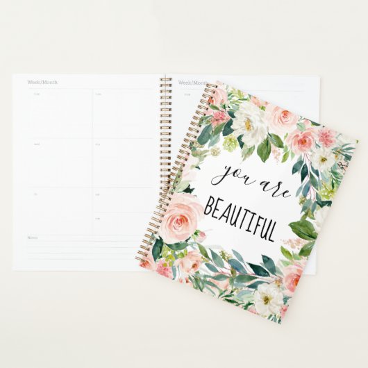 Waterverf roze en wit Je bent prachtig Planner (Display)