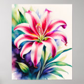 Waterverf Roze en Wit Stargazer Lily Poster (Voorkant)