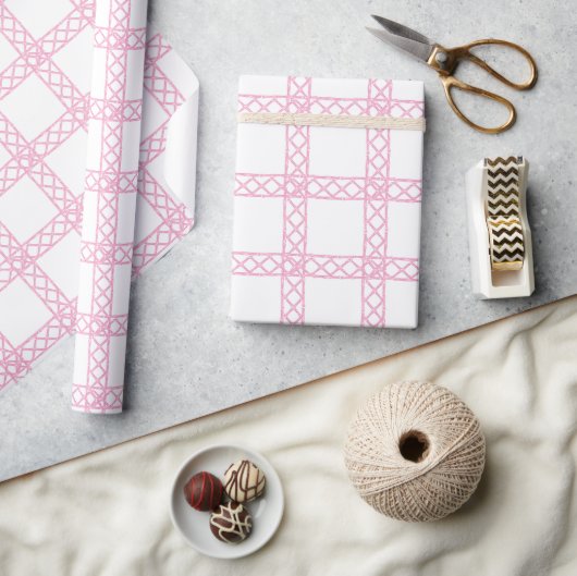 Waterverf Roze en Witte Bamboe Cadeaupapier (Crafts)