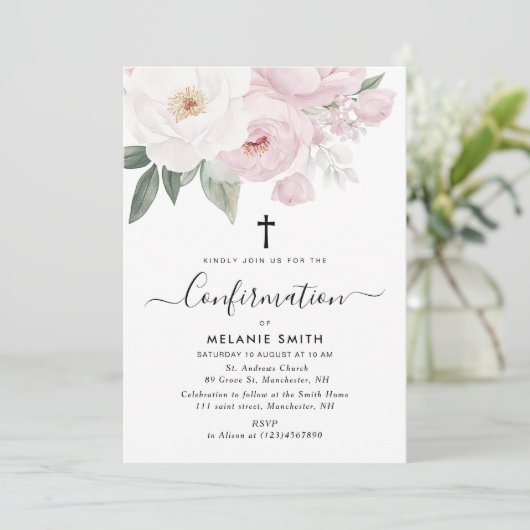 waterverf roze en witte bloem bevestiging kaart (Staand voorkant)