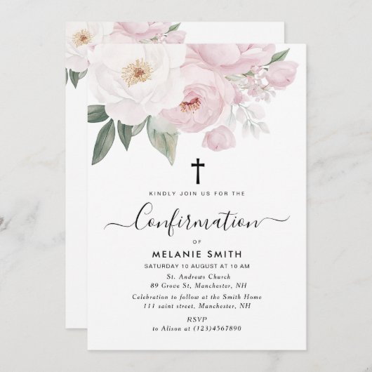 waterverf roze en witte bloem bevestiging kaart (Voorkant / Achterkant)