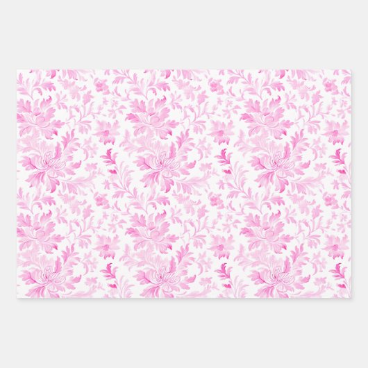 Waterverf roze en witte bloemen inpakpapier vel (Voorkant 2)