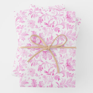 Waterverf roze en witte bloemen inpakpapier vel