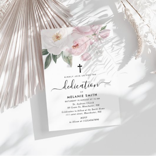 waterverf roze en witte bloemen toewijding kaart