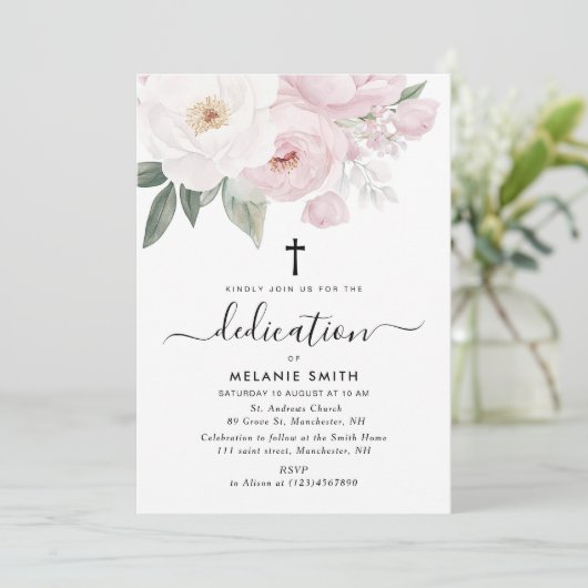 waterverf roze en witte bloemen toewijding kaart (Staand voorkant)