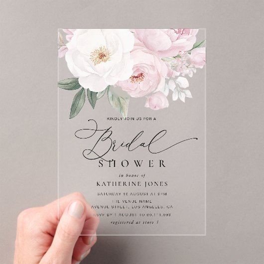 Waterverf roze en witte bloemen vrijgezellenfeest acryl uitnodigingen (Insitu (Draagbaar))