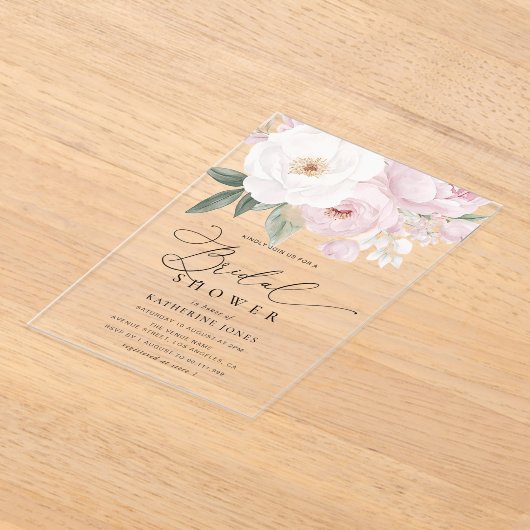 Waterverf roze en witte bloemen vrijgezellenfeest acryl uitnodigingen (Laagn)