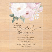 Waterverf roze en witte bloemen vrijgezellenfeest acryl uitnodigingen (Voorkant)