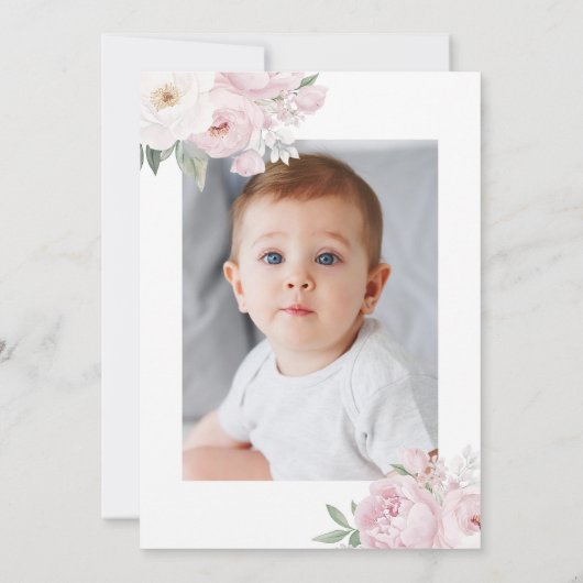 waterverf roze en witte bloemendoop kaart (Achterkant)