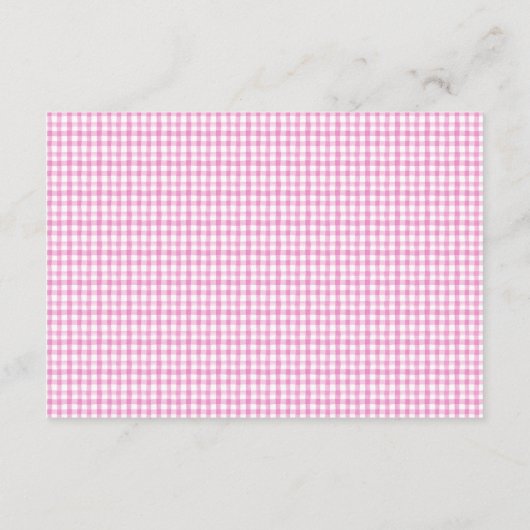 Waterverf roze en witte gingham bruiloft informatiekaartje (Achterkant)