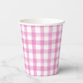 Waterverf Roze en Witte Gingham Papieren Bekers (Achterkant)