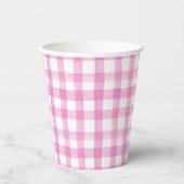 Waterverf Roze en Witte Gingham Papieren Bekers (Voorkant)