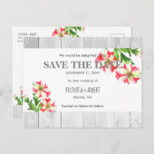 Waterverf Roze en Witte Petunias sparen de Datum Aankondigingskaart (Voorkant / Achterkant)