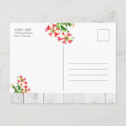 Waterverf Roze en Witte Petunias sparen de Datum Aankondigingskaart (Achterkant)