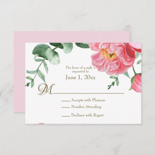 Waterverf roze en witte pinda's Floral RSVP (Voorkant / Achterkant)