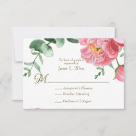 Waterverf roze en witte pinda's Floral RSVP Kaartje