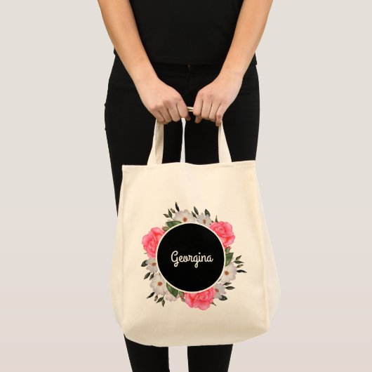 Waterverf Roze en witte rozen Cirkel Warm Tote Bag (Voorkant (product))