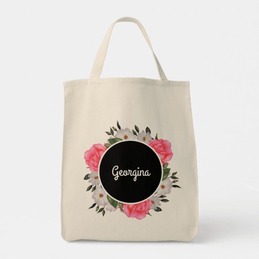 Waterverf Roze en witte rozen Cirkel Warm Tote Bag (Achterkant)