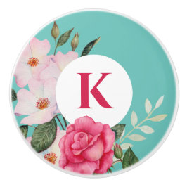 Waterverf Roze en Witte Rozen Krans Cirkel Keramische Knop