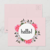 Waterverf Roze en Witte rozen Ronde Cirkel Briefkaart (Voorkant / Achterkant)