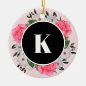 Waterverf Roze en Witte rozen Ronde Cirkel Keramisch Ornament (Voorkant)