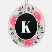 Waterverf Roze en Witte rozen Ronde Cirkel Keramisch Ornament (Links)
