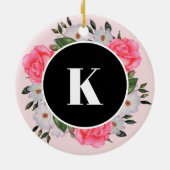 Waterverf Roze en Witte rozen Ronde Cirkel Keramisch Ornament (Achterkant)