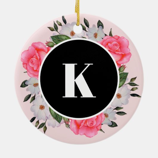 Waterverf Roze en Witte rozen Ronde Cirkel Keramisch Ornament (Achterkant)