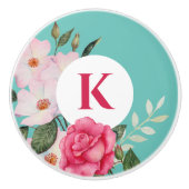 Waterverf Roze en Witte rozen Ronde Cirkel Keramische Knop (Voorkant)