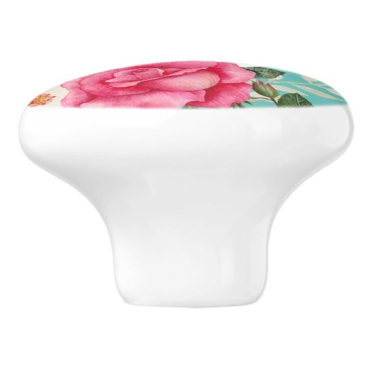 Waterverf Roze en Witte rozen Ronde Cirkel Keramische Knop (Zijkant)