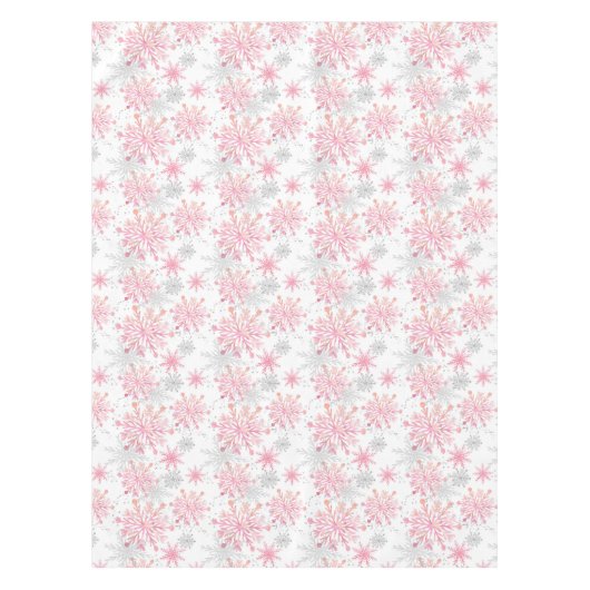 Waterverf Roze en zilverglitter Wintersneeuwvlokke Tafelkleed (Voorkant)