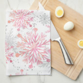 Waterverf Roze en zilverglitter Wintersneeuwvlokke Theedoek (Quarter Fold)