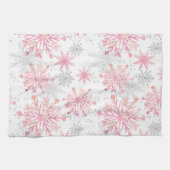 Waterverf Roze en zilverglitter Wintersneeuwvlokke Theedoek (Horizontaal)