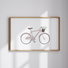 Waterverf roze fiets met poster
