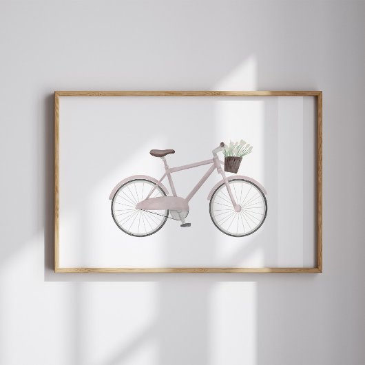 Waterverf roze fiets met poster
