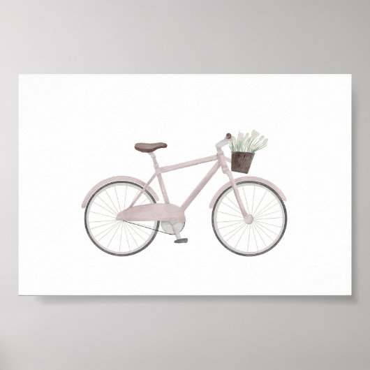 Waterverf roze fiets met poster (Voorkant)