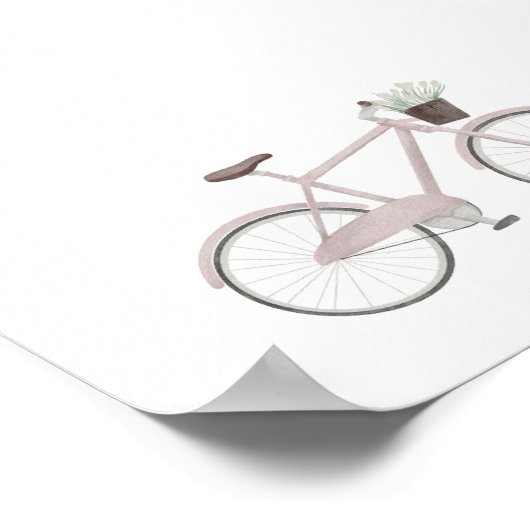 Waterverf  roze fiets met poster (Hoek)