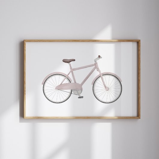 Waterverf  roze fiets poster