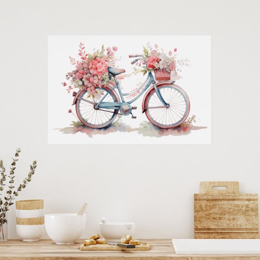 Waterverf Roze fiets Poster (Keuken)