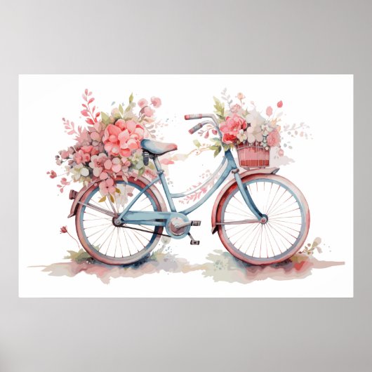 Waterverf Roze fiets Poster (Voorkant)