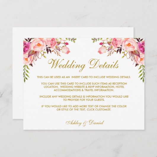 Waterverf - Roze finale bruiloft - Details Kaart i (Voorkant / Achterkant)