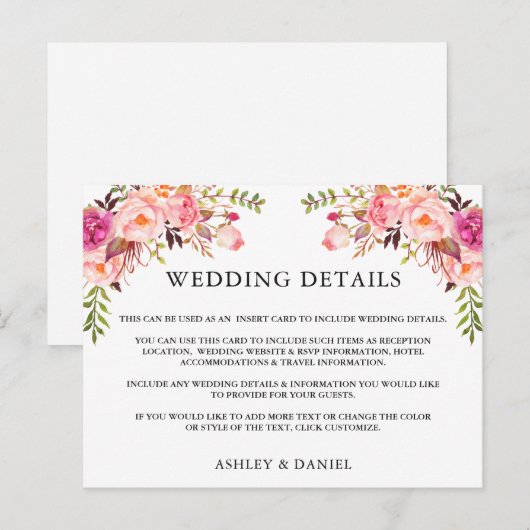 Waterverf - Roze finale bruiloft - Details Kaart i (Voorkant / Achterkant)