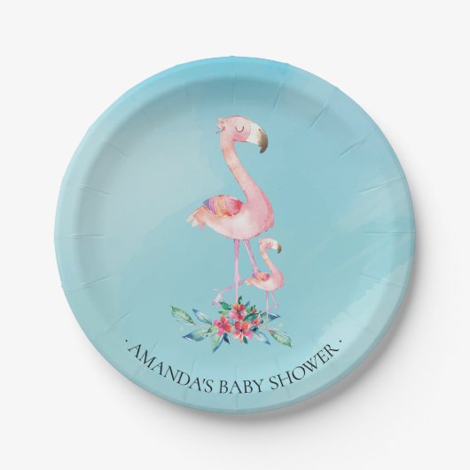 Waterverf Roze Flamingo Baby shower 7-inch Bord (Voorkant)