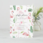 Waterverf Roze Flamingo Baby shower Invitation Kaart (Staand voorkant)