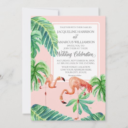 Waterverf Roze flamingo Beach Banana Leaves Kaart (Voorkant)