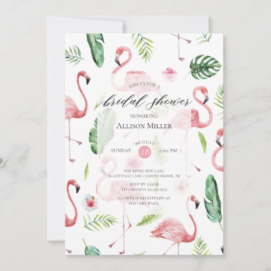Waterverf Roze Flamingo Bruids Douche Uitnodiging (Voorkant)