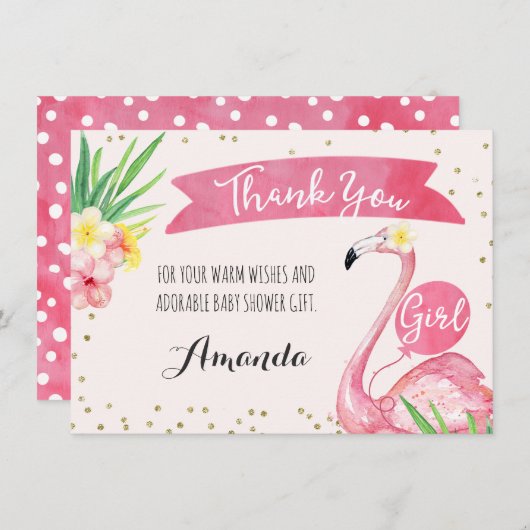 Waterverf Roze Flamingo Dank u Kaart (Voorkant / Achterkant)