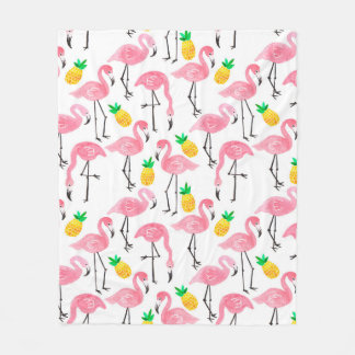 Waterverf roze flamingo en gele ananas fleece deken