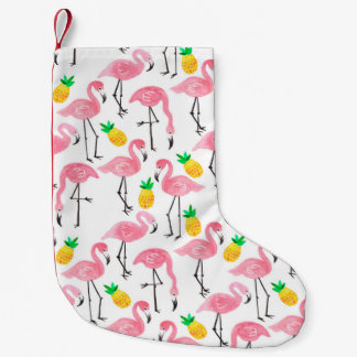 Waterverf roze flamingo en gele ananas kleine kerstsok